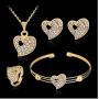 Cathercing Gold Necklace Earrings Bracelets Ring Set for Women Party Jewelry Heart Rhinestone Necklace Earrings Set Charm Elegant Accessories for Wedding Cosplay Ball Prom Gift