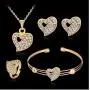 Cathercing Gold Necklace Earrings Bracelets Ring Set for Women Party Jewelry Heart Rhinestone Necklace Earrings Set Charm Elegant Accessories for Wedding Cosplay Ball Prom Gift