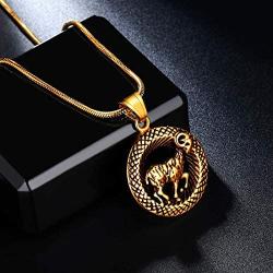 Hipunk Zodiac Pendant Necklace for Men - Star Sign Horoscope Pendant 12 Constellation Necklace 316L Stainless Steel Astrology Birthday Gifts Mens Women Jewelry