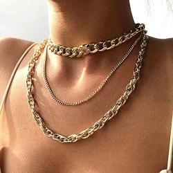 Chain Necklace Paperclip For Women Egirl Gold Chocker Double Link Chain Necklace Bulk Boys Men Layered Twist Cuban Necklace Ladies Dainty Chunky Punk Jewelry Set Her Him Mothers Day Birthday Gift