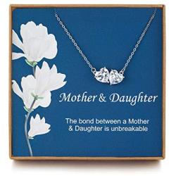 Mom Necklace - Sterling Silver Interlocking Infinity 2 Hearts Crystal CZ Necklace for Mom. Gifts for Mom. Mom Gifts for Mothers Day. Mother Daughter Necklace. Mom Birthday Jewelry Friendship Gifts