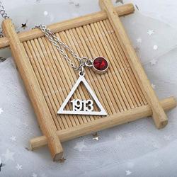 BAUNA Delta Sigma Theta 1913 Necklace Red Rhinestones DST Necklace Jewelry for Sorority Girls