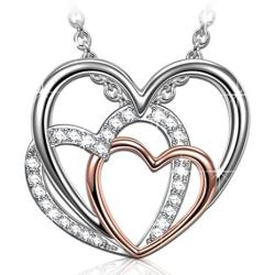 ANGEL NINA Eternal Love 3 Heart Pendant Necklace Sterling Silver with Cubic Zirconia Jewelry for Ladies Valentines Day Birthday Gifts for Wife Girlfriend with Jewelry Box