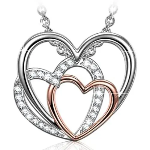 ANGEL NINA Eternal Love 3 Heart Pendant Necklace Sterling Silver with Cubic Zirconia Jewelry for Ladies Valentines Day Birthday Gifts for Wife Girlfriend with Jewelry Box