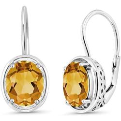 Gem Stone King Sterling Silver Yellow Citrine Dangle Earrings 3.00 cttw Gemstone Birthstone Oval 9X7MM