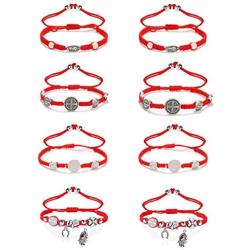 Finrezio 8PCS Saint Benedict & Evil Eye Cord Bracelets for Women Men Evil Protection Medal Rosary Bracelet Set Lucky String Catholic Gifts Religious Jewelry