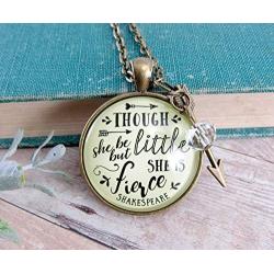 Gutsy Goodness Though She Be But Little Necklace Shakespeare Fierce Quote Arrow Jewelry 24''
