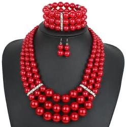 NA Kosmos-LI Multi Layer Simulated Pearl Strand Costume Jewelry Set