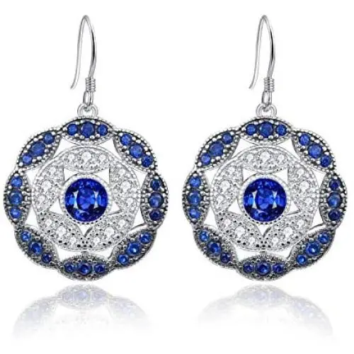 Merthus Antique Vintage Cluster Created Blue Sapphire Statement Hook Dangle Earrings 925 Sterling Silver Merthus Antique Vintage Cluster Created Blue Sapphire Statement Hook Dangle Earrings 925 Sterling Silver