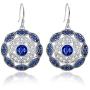 Merthus Antique Vintage Cluster Created Blue Sapphire Statement Hook Dangle Earrings 925 Sterling Silver