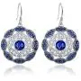 Merthus Antique Vintage Cluster Created Blue Sapphire Statement Hook Dangle Earrings 925 Sterling Silver Merthus Antique Vintage Cluster Created Blue Sapphire Statement Hook Dangle Earrings 925 Sterling Silver