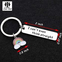 Zuo Bao Gay Pride Gift LGBT Jewelry Funny Gay Keychain I Cant Even Think Straight Keychain with Rainbow Charm Lesbian Gift