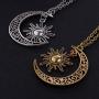 MIXIA Vintage Bronze Crescent Moon and Sun Pendant Necklace Retro Swirl Filigree Unisex Jewelry Gifts