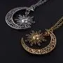MIXIA Vintage Bronze Crescent Moon and Sun Pendant Necklace Retro Swirl Filigree Unisex Jewelry Gifts MIXIA Vintage Bronze Crescent Moon and Sun Pendant Necklace Retro Swirl Filigree Unisex Jewelry Gifts