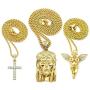 Shiny Jewelers USA Men Gold Iced Out Jesus, Praying Hands, Ankh, Cross, Angel Hip Hop Pendant Chain Necklace Set
