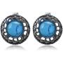 Sterling Silver Turquoise Round Earrings Pendant Set Necklace Chain 18 Inches