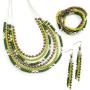 LookLove Womens Jewelry Shades of Green Bead Necklace (16'' with 3'' Extender) Earrings (3'') and Bracelet (6 Stretch Bracelets) Set