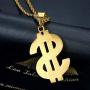 Lee Island Fashion 24K Gold Plated Simulated Diamond CZ Fully Dollar Sign Pendant Stainless Steel Necklace, 24 inch Chain Jewelry