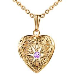 MicLee Heart Shape Photo Locket Pendant Necklace Stainless Steel Necklace with 19.7 Inch Cable Chain