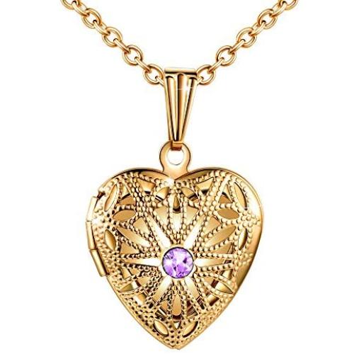 MicLee Heart Shape Photo Locket Pendant Necklace Stainless Steel Necklace with 19.7 Inch Cable Chain