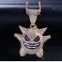 JRjewelry Hip Hop Bling Iced-Out Gengar Pendant Necklace Gold Plated 24'' Rope Chain