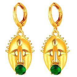 African Style Maori Mask Design Drop Earrings Women Fashion 18K Gold Plated Jewelry