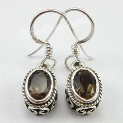 SilverStarJewel Sterling Silver Smoky Quartz Earrings 1'' New Jewelry