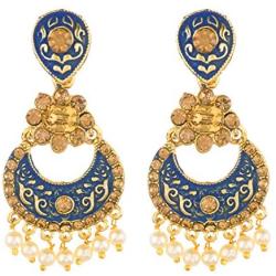 Ethnadore Indian Bollywood Antique Gold Plated Crystal Kundan Chandbali Earrings Set Jewelry
