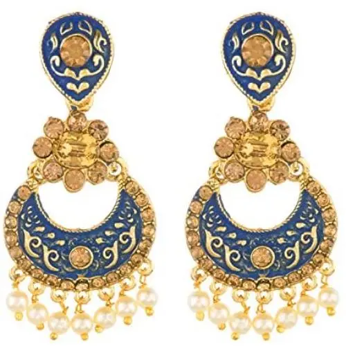 Ethnadore Indian Bollywood Antique Gold Plated Crystal Kundan Chandbali Earrings Set Jewelry Ethnadore Indian Bollywood Antique Gold Plated Crystal Kundan Chandbali Earrings Set Jewelry