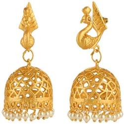 Efulgenz Indian Bollywood Pearl Peacock Style Jhumka Jhumki Jewelry Earrings Set