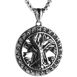 HZMAN Norse Vikings Runes Amulet Pendant Necklace The Tree Of Life Pentagram Runes Pendant Necklace Nordic Talisman