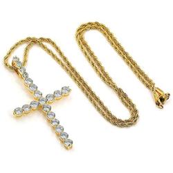 TOPGRILLZ 14K Gold&Silver Plated Iced Out CZ 3'' Lab Diamond Cross Pendant Chain for Men and Women