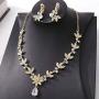 Brinote Bride Crystal Wedding Pendant Necklace Earrings Set Leaf Bridal Rhinestone Choker Necklaces Wedding Jewelry Sets for Women and Girls (Gold)
