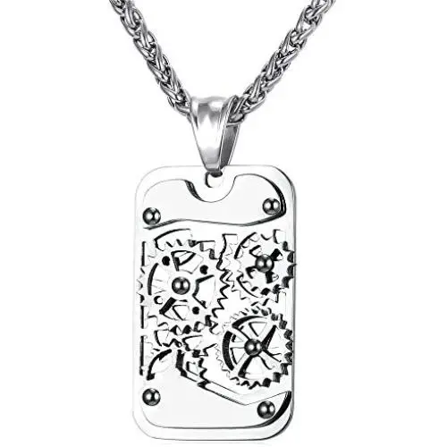 U7 Men Steampunk Jewelry Stainless Steel Rope Chain Cool Gear Pendant Necklace U7 Men Steampunk Jewelry Stainless Steel Rope Chain Cool Gear Pendant Necklace