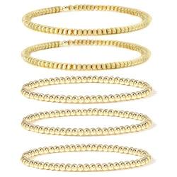 14K Gold Beaded Bracelets for Women,Dainty Gold Plated Chain Link Bracelet Stretchable Adjustable Bracelet……