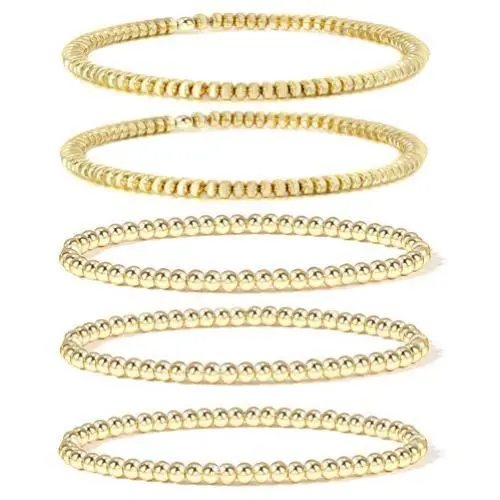 14K Gold Beaded Bracelets for Women,Dainty Gold Plated Chain Link Bracelet Stretchable Adjustable Bracelet……