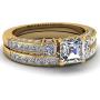 Couple Ring Bridal Set His and Hers Women 10k Yellow Gold Filled Square CZ Men Stainless Steel Band Wedding Ring Band Set