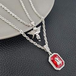 Angel Ruby Necklace Diamond Hiphop Pendant Rope Rocker Jewelry Gift for Men with 24’&28’Chain