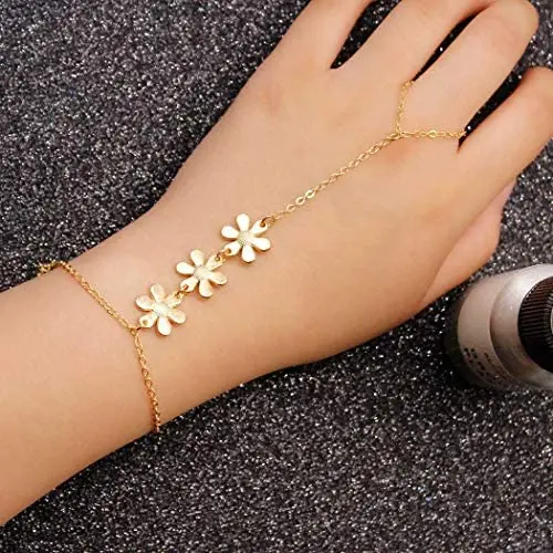 Ajacry Boho Flower Bracelet Gold Finger Hand Chain Jewelry for Women and Girls Ajacry Boho Flower Bracelet Gold Finger Hand Chain Jewelry for Women and Girls