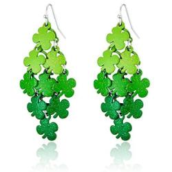 RareLove Silver Plated Multi Green Shamrock Chandelier Piercing Dangle Earrings Alloy St Patricks Day Gift For Women Girls