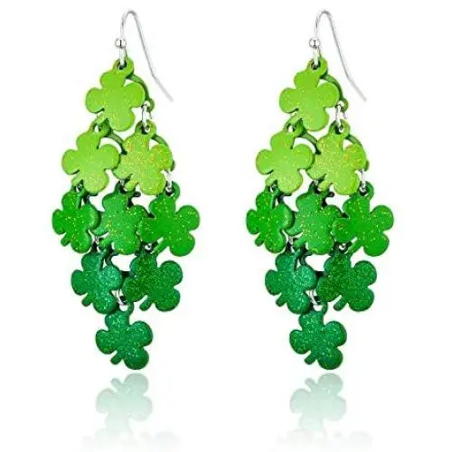 RareLove Silver Plated Multi Green Shamrock Chandelier Piercing Dangle Earrings Alloy St Patricks Day Gift For Women Girls RareLove Silver Plated Multi Green Shamrock Chandelier Piercing Dangle Earrings Alloy St Patricks Day Gift For Women Girls