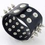 2Pcs Punk Leather Spike Studded Bracelet Set Rivet Biker Strap Leather Cuff Wrap Bangle Bracelet Wide Snap Button Bracelets for Unisex