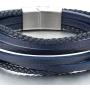 COOLSTEELANDBEYOND Mens Womens Multi-Strand Navy Blue Braided Leather Bracelet Wristband with Steel Magnetic Clasp