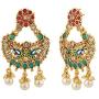 Efulgenz Indian Bollywood 14K Gold Plated Traditional Wedding Crystal Pearl Tassel Chandelier Chandbali Earrings Jewelry Set