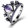 WANGYUSHENG Womens Black Gold Plated Purple Amethyst Cubic Zirconia CZ Princess Crown Tiara Ring Wedding Band