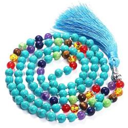 PNEIME 108 Mala Beads Necklace - 8mm Tibetan Prayer Beads -Yoga Meditation Beads Necklace - Hand Knotted Japa Mala