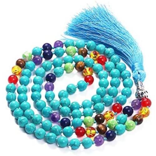 PNEIME 108 Mala Beads Necklace - 8mm Tibetan Prayer Beads -Yoga Meditation Beads Necklace - Hand Knotted Japa Mala