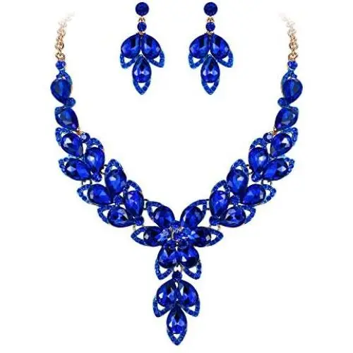 BriLove Womens Wedding Bridal Crystal Multi Teardrop-Shape Flower Hollow Enamel Statement Necklace Dangle Earrings Set BriLove Womens Wedding Bridal Crystal Multi Teardrop-Shape Flower Hollow Enamel Statement Necklace Dangle Earrings Set