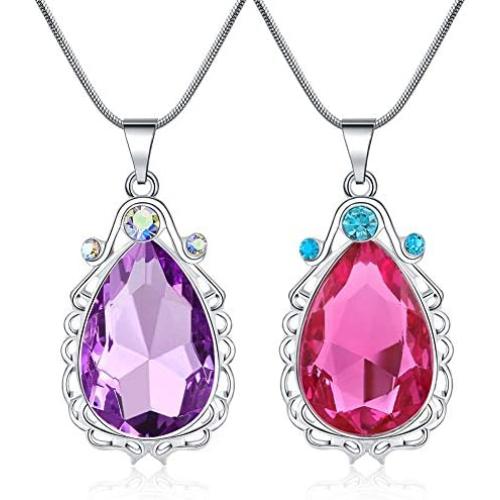 2 Pcs Sofia the First Amulet and Elena Princess Necklace Twin Sister Teardrop Necklace Magic Jewelry Gift for Girls