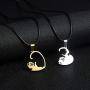 Pair Cat Couple Necklace Stainless Steel Ying Yang Friendship Cute Pet Cat Pendant for Lover Friend Family